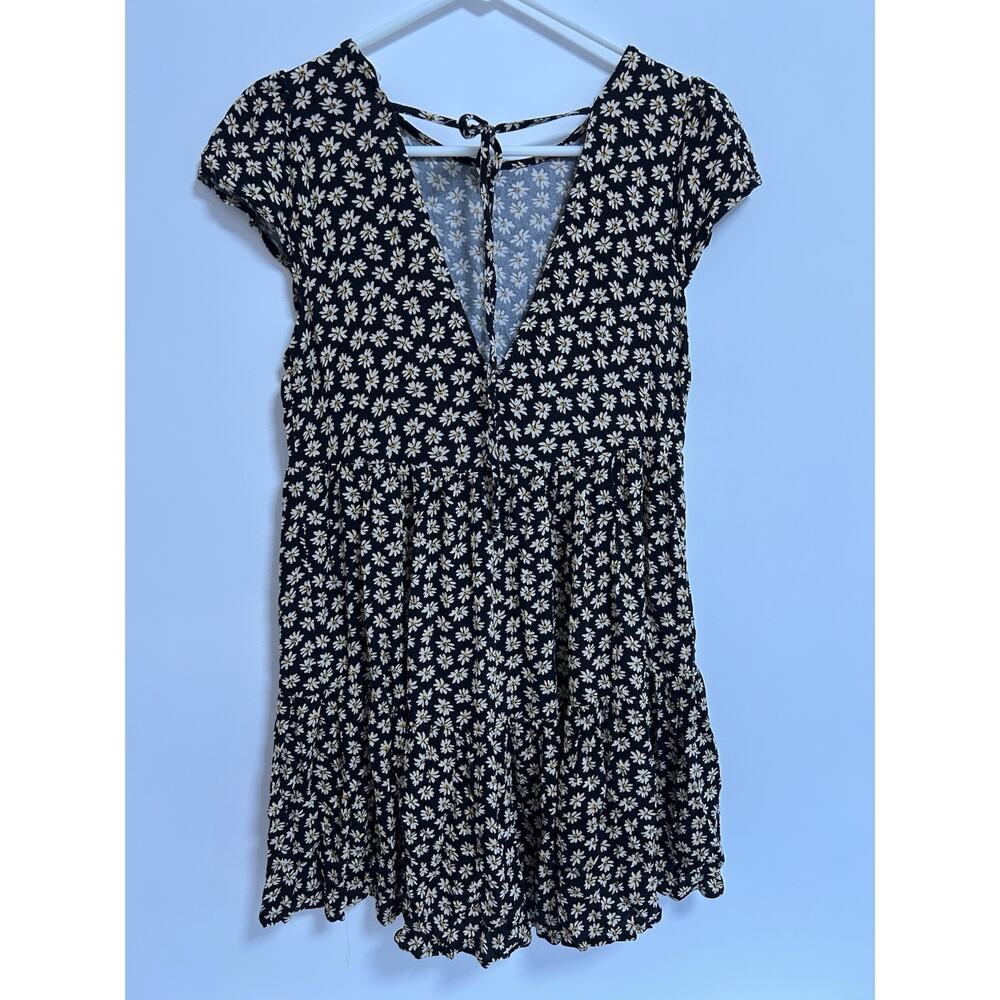 American Eagle Daisy Dress Small Ruffle Tiered Boho Cottage Black Short - Picture 4 of 8